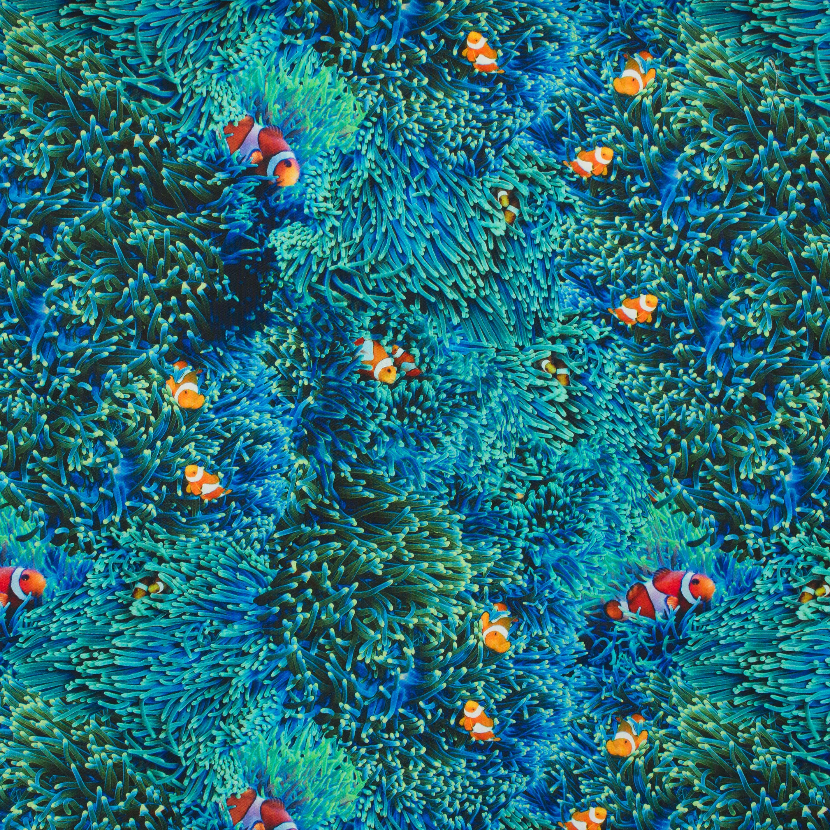 Katoen blauw met clownvissen